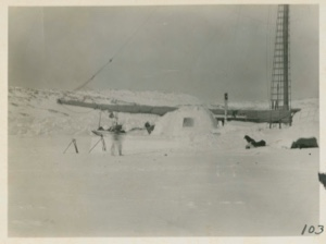Image: Stern of Bowdoin in winter quarters